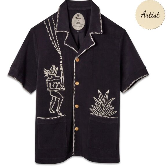 Tombolo 'Agua Mágica' Cabaña Shirt grey terry cloth w/ivory stitching, men's M - Picture 2 of 10